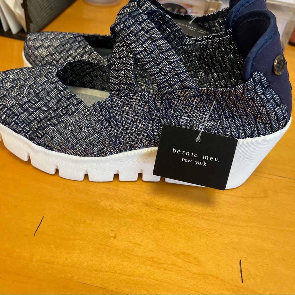 Bernie Mev Comfort Wedge Shoes Navy Blue Stretch Size 6 EU 36 - Picture 4 of 8